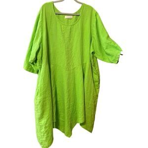 Love Your Peaches 100% Linen Lime Green Tunic Dress 4X Plus Size USA lagenlook